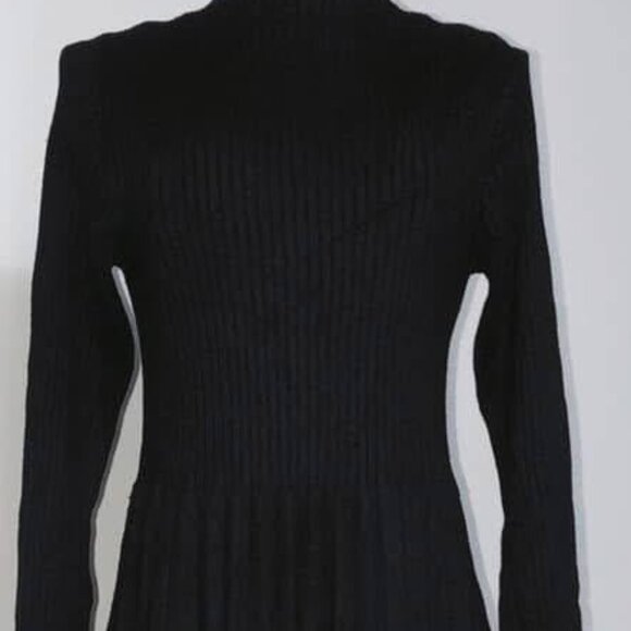Black Ribbed Knit Long Sleeve Midi Dress - Picture 2 of 3